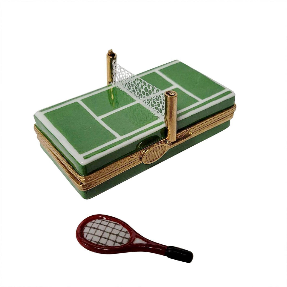 Authentic Rochard Tennis Court with Removable Racquet Limoges box, hand-painted in France, from Limoges Boutique