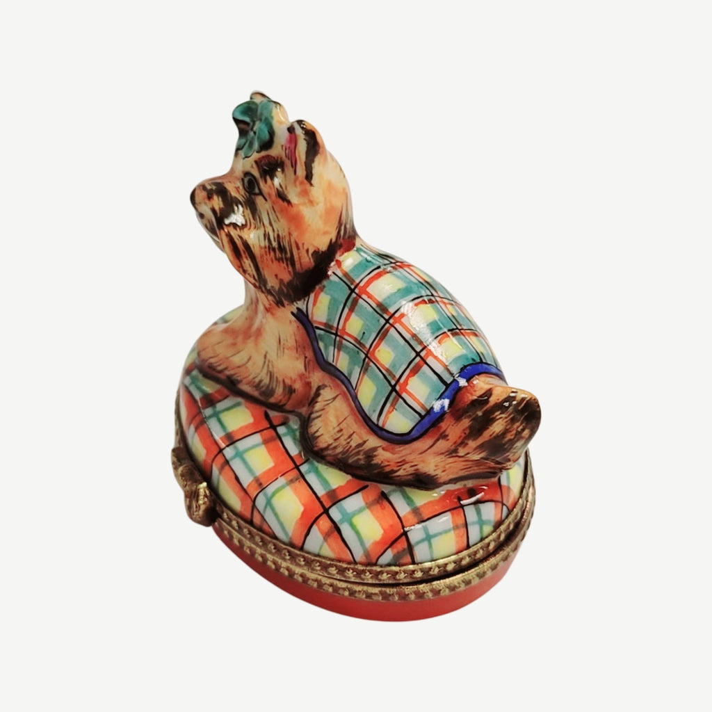 Terrier Yorkshire Dog Plaid Limoges box, an heirloom-quality piece for collectors
