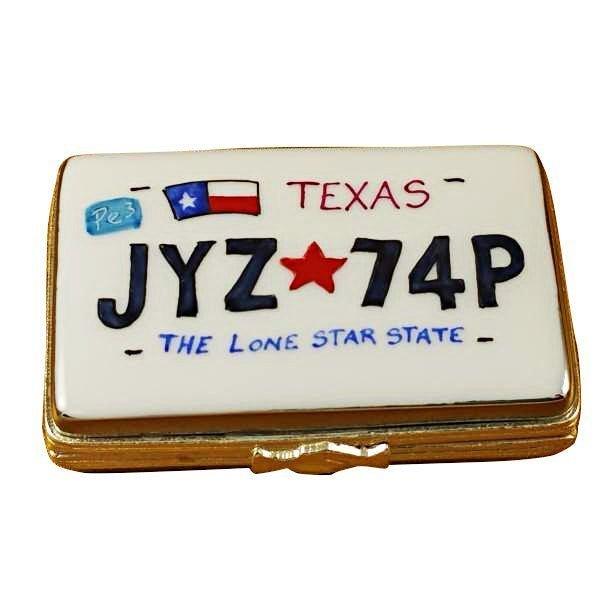 Texas License Plate Limoges Box for Collectors, a hand-painted Limoges porcelain gift