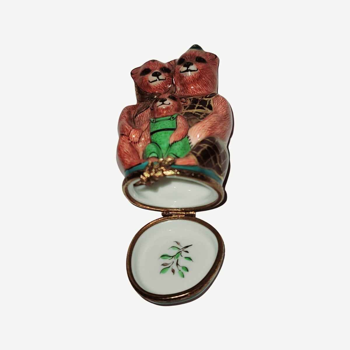 Treasured French collectible: Three Bears Mamma Pappa Baby Limoges box, painted by hand