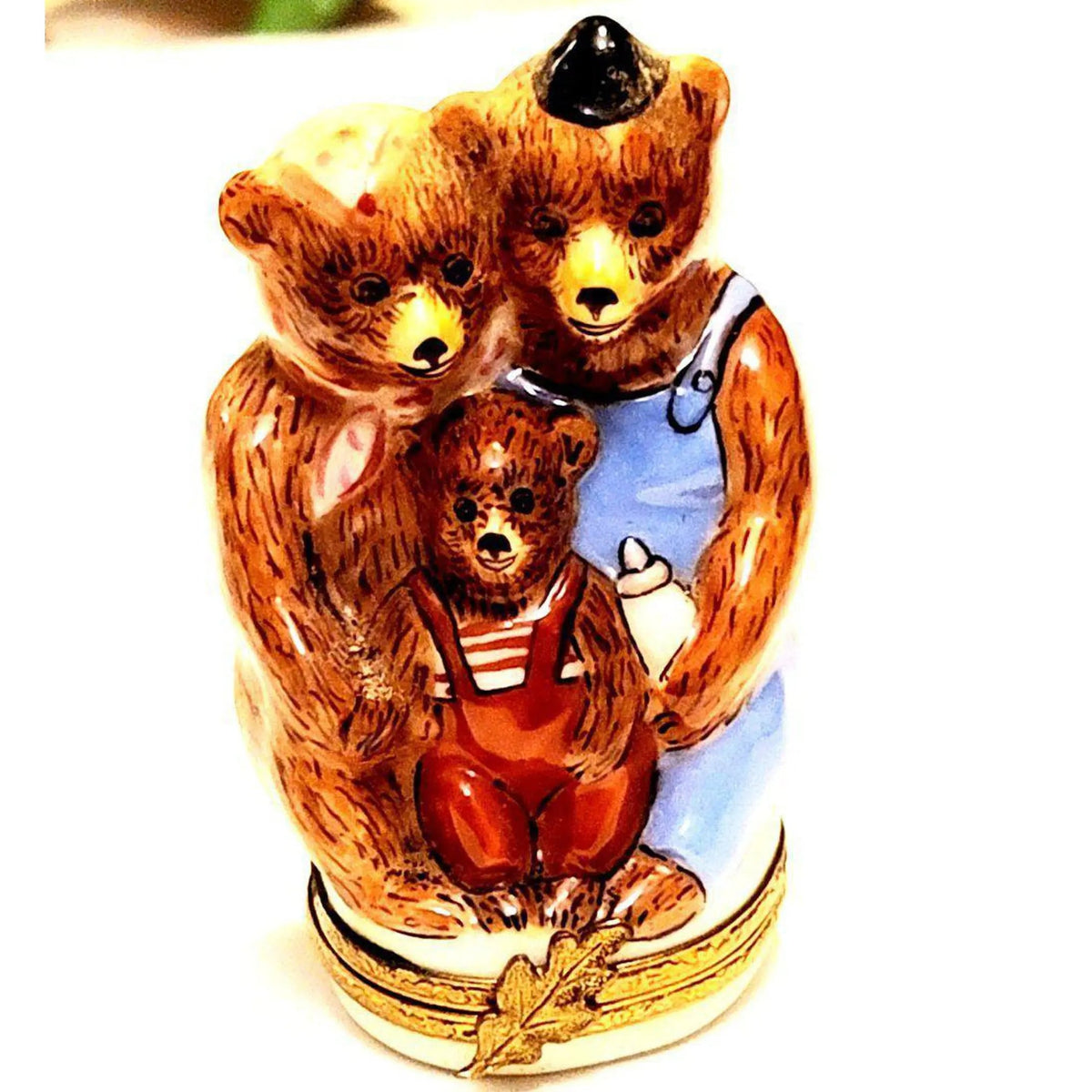 Three Bears Mamma Pappa Baby Limoges Box Figurine 1, a hand-painted Limoges porcelain gift