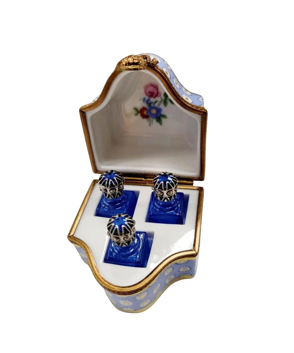 Three Perfume in Gold Blue Flowered Limoges Porcelain Art Object, view 10