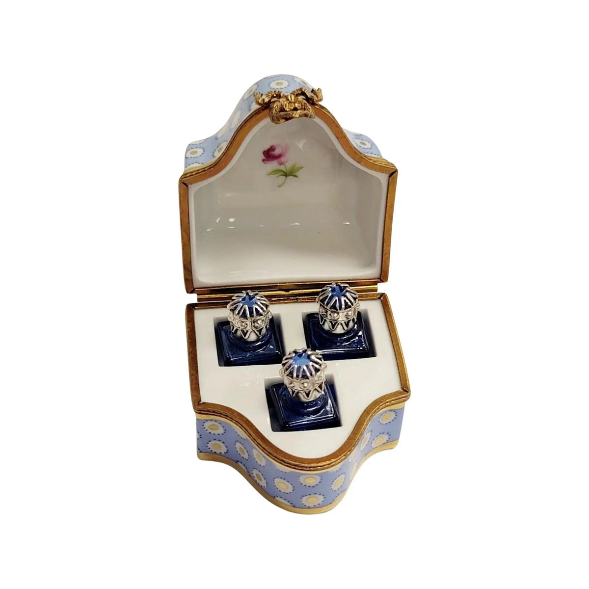Three Perfume in Gold Blue Flowered Limoges Porcelain Art Object, view 12