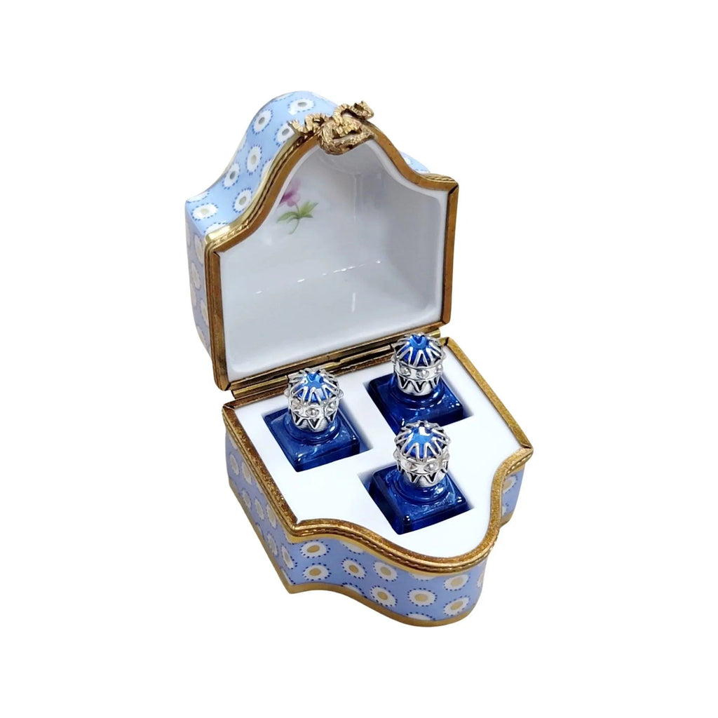 Three Perfume in Gold Blue Flowered Limoges Porcelain Art Object, view 2