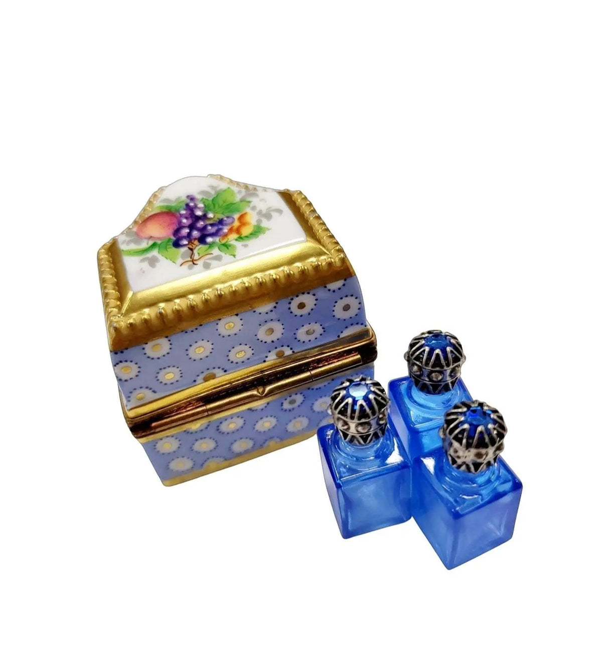 Three Perfume in Gold Blue Flowered Limoges box, an heirloom-quality piece for collectors