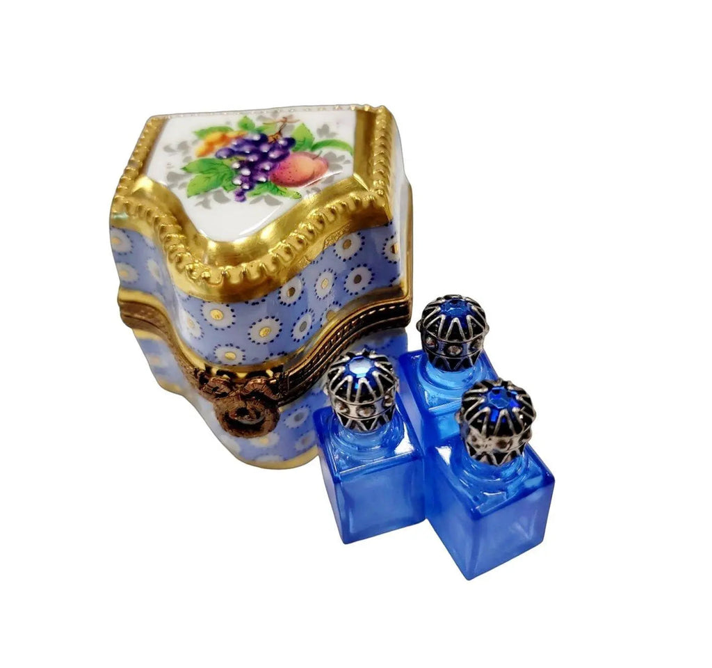 Three Perfume in Gold Blue Flowered Limoges Porcelain Art Object, view 6