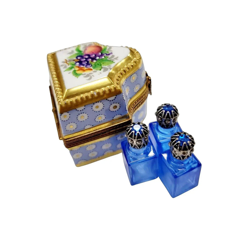 Three Perfume in Gold Blue Flowered Limoges Porcelain Art Object, view 7