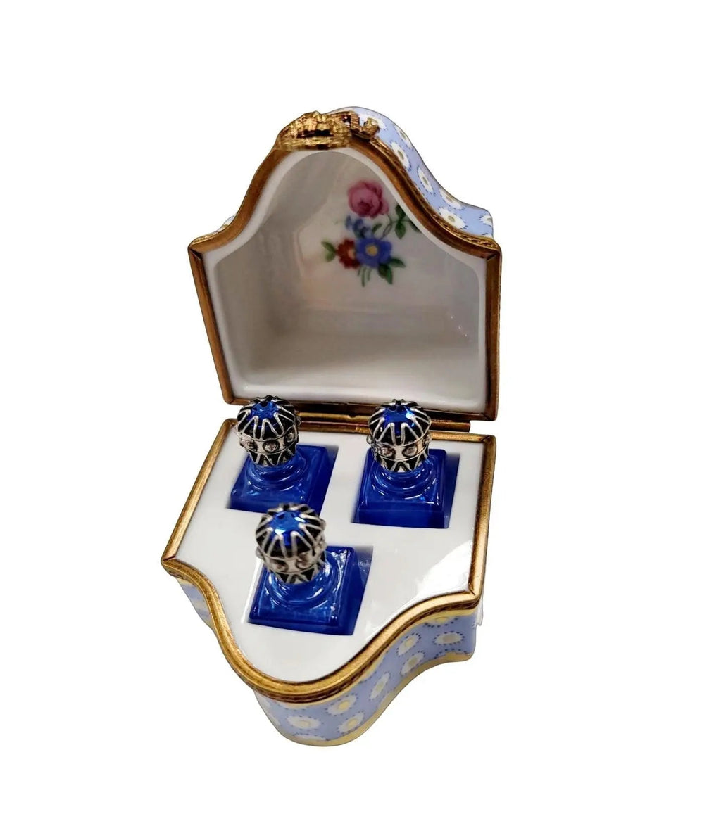Three Perfume in Gold Blue Flowered Limoges Porcelain Art Object, view 8