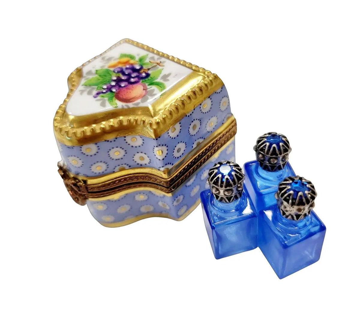 Three Perfume in Gold Blue Flowered Limoges Porcelain Art Object, view 9