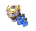 Three Perfume in Gold Blue Flowered Limoges Porcelain Art Object, a hand-painted Limoges porcelain gift