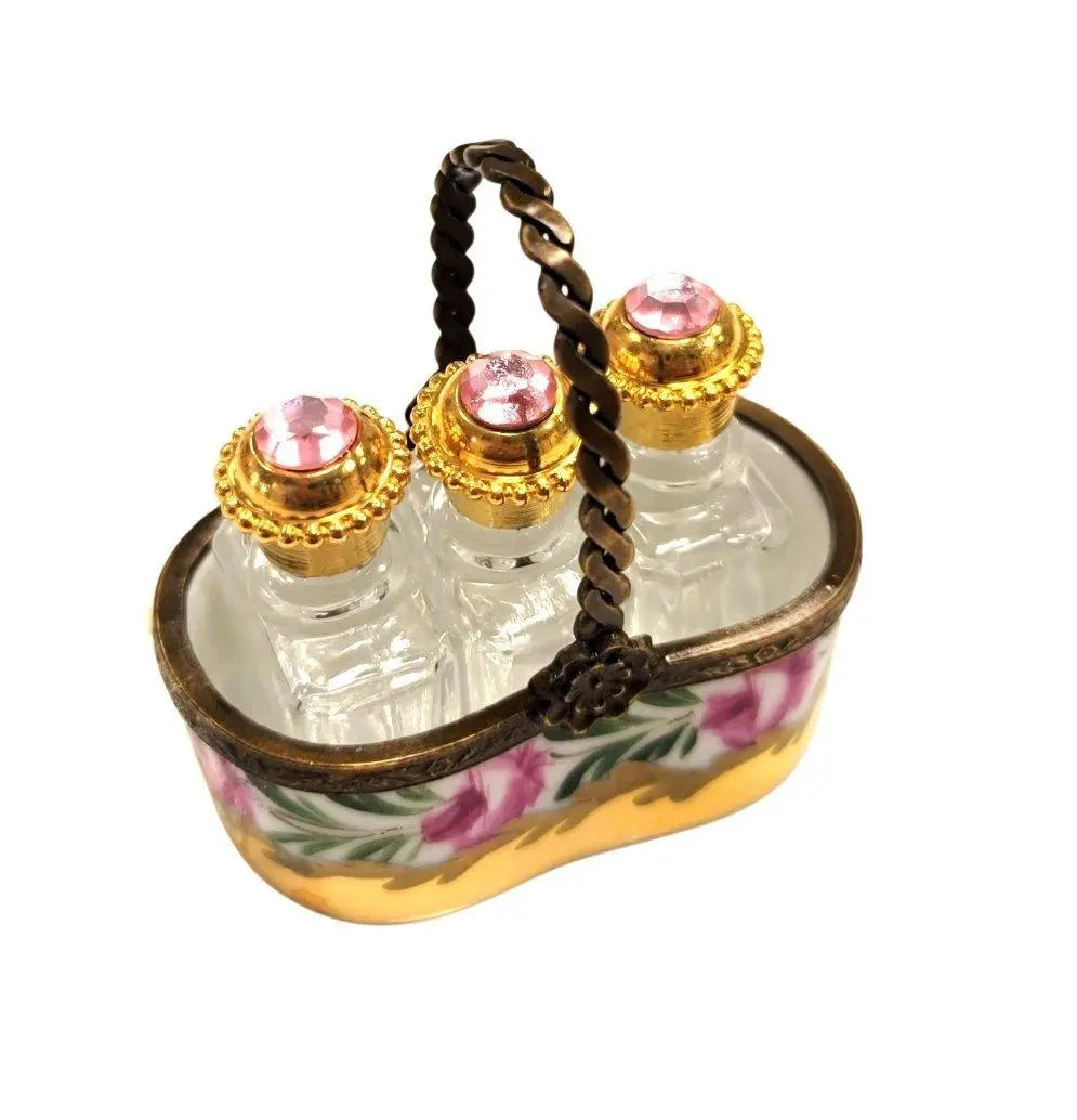 3 Perfumes in Gold Basket Limoges Porcelain Box, view 3
