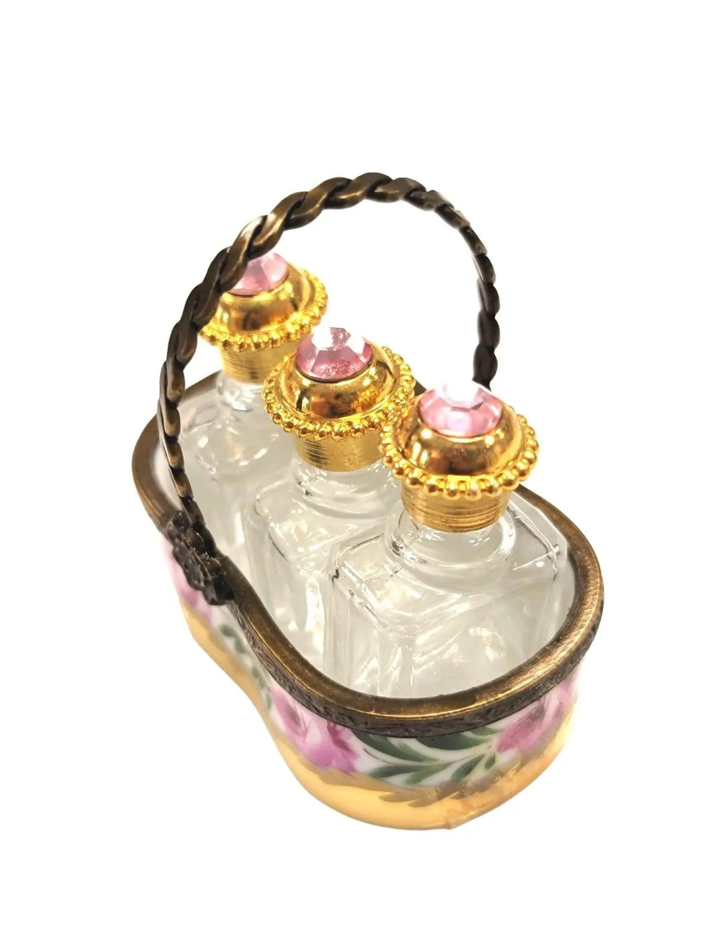 3 Perfumes in Gold Basket Limoges Porcelain Box, view 5
