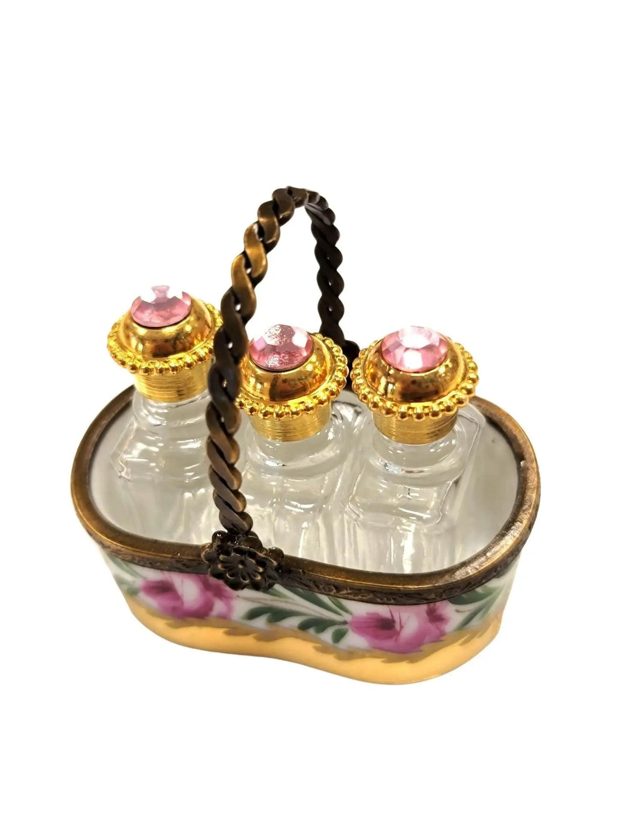 3 Perfumes in Gold Basket Limoges Porcelain Box, view 6