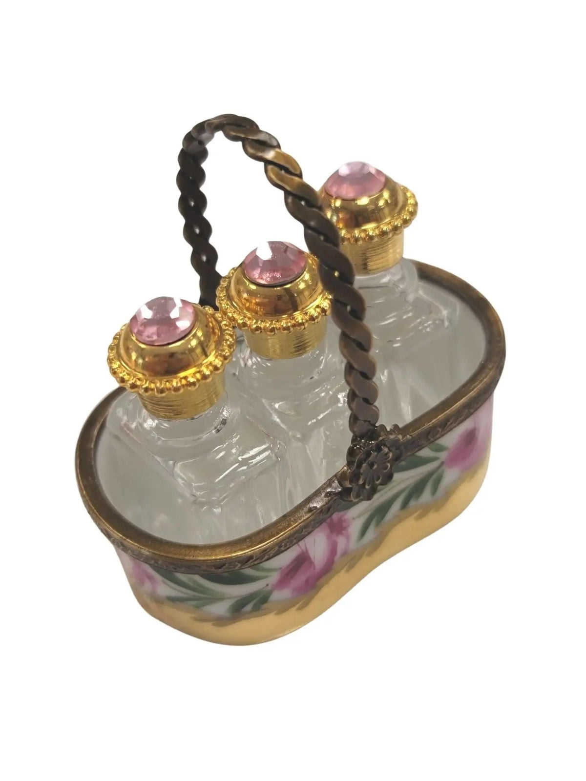 3 Perfumes in Gold Basket Limoges Porcelain Box, view 7
