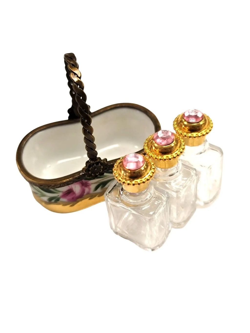 3 Perfumes in Gold Basket Limoges Porcelain Box, view 8