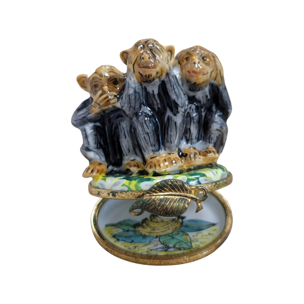 Three Monkeys Hear See Speak Limoges Box Figurine, view 2