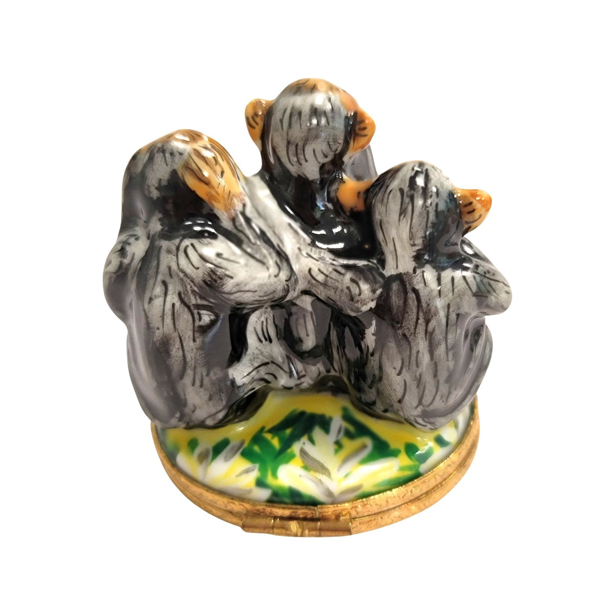 Three Monkeys Hear See Speak Limoges Box Figurine, view 3