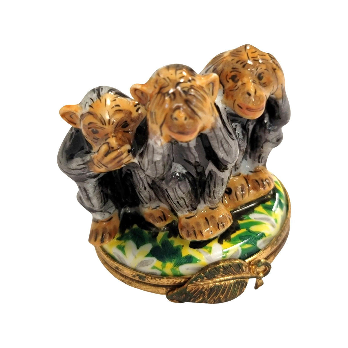 Three Monkeys Hear See Speak Limoges Box Figurine, view 5