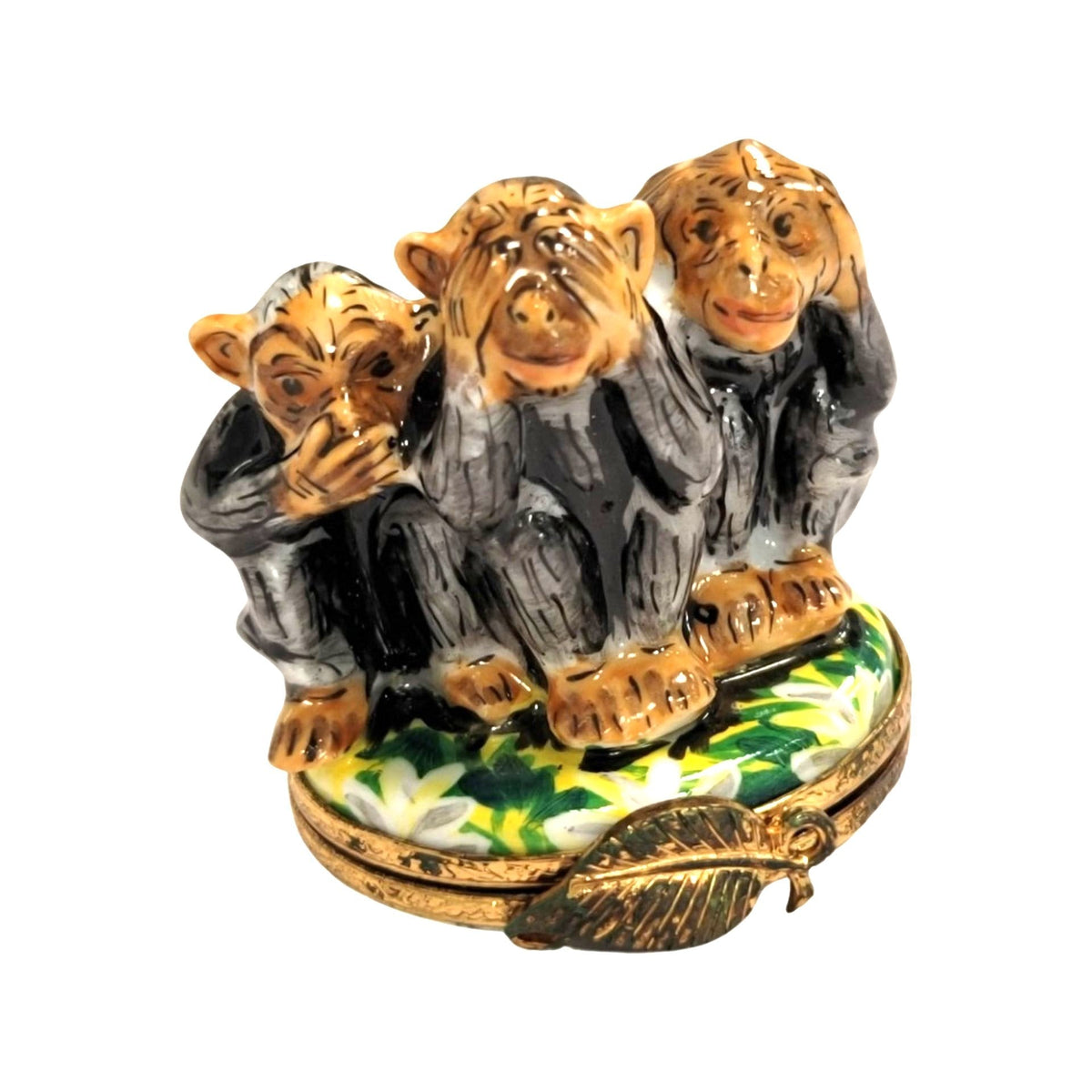 Three Monkeys Hear See Speak Limoges Box Figurine, a hand-painted Limoges porcelain gift