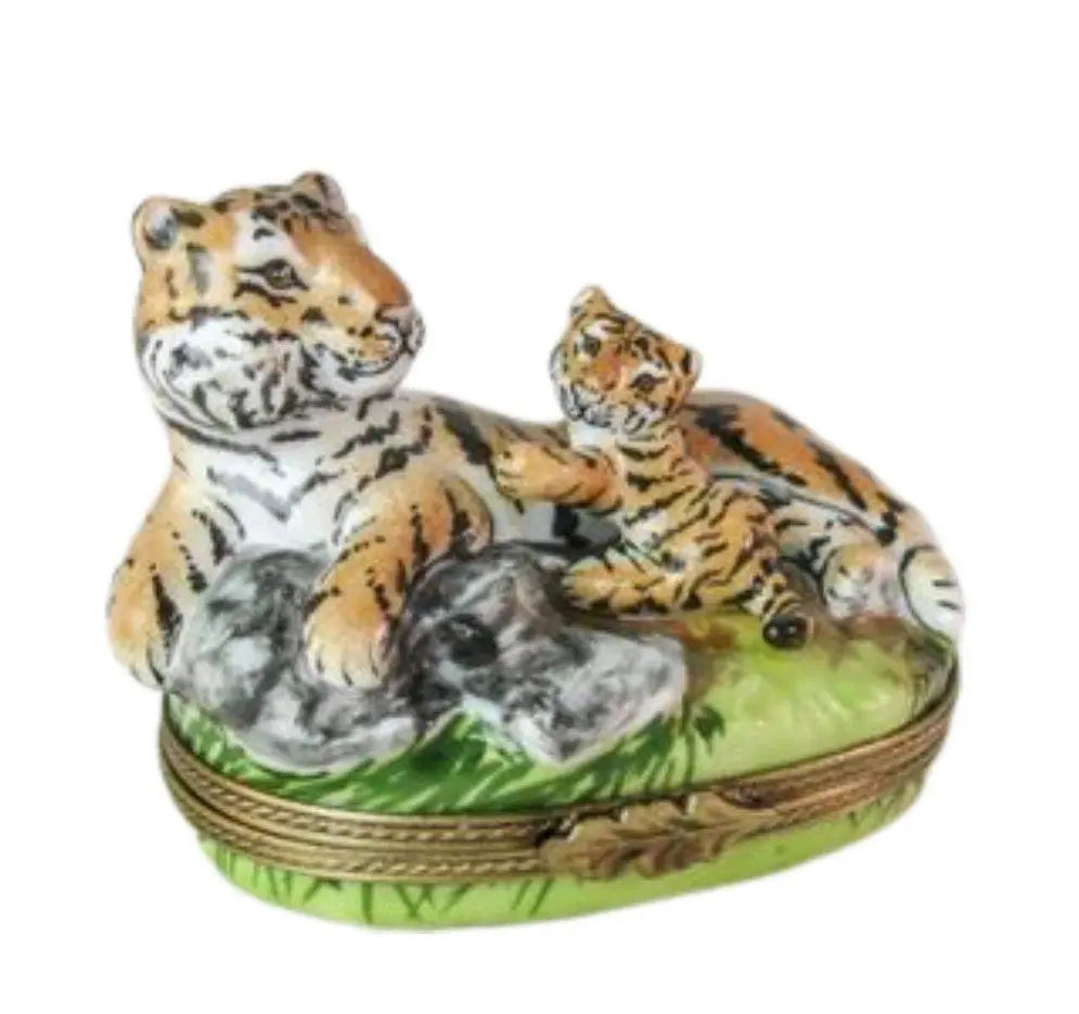 Tiger Cub Playing Porcelain Limoges Porcelain Art Object Gift, a hand-painted Limoges porcelain gift