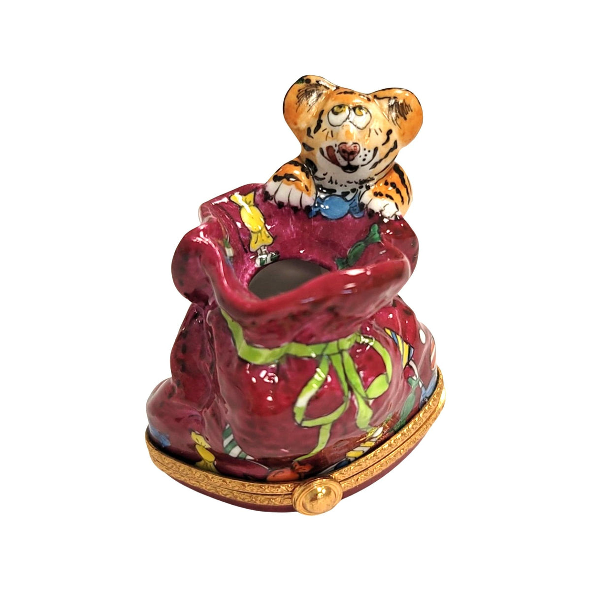 Limoges Boutique presents the Tiger Pencil Holder, a genuine Limoges box painted by hand in France