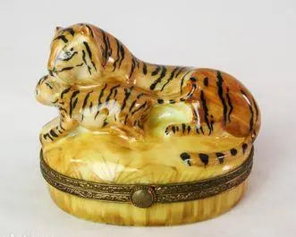Tiger and Cub Porcelain Limoges Porcelain Art Object for Collectors, view 2