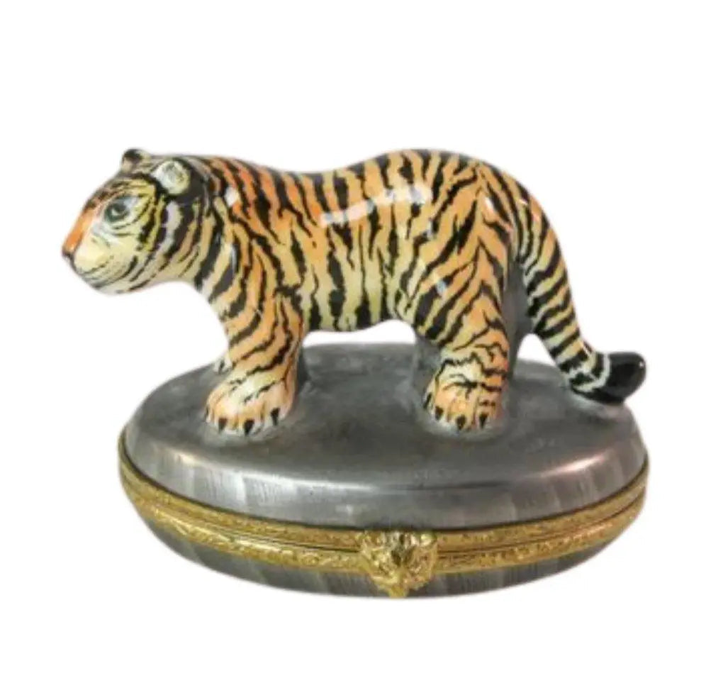 Genuine Tiger Oval Limoges box painted by hand in France, from Limoges Boutique