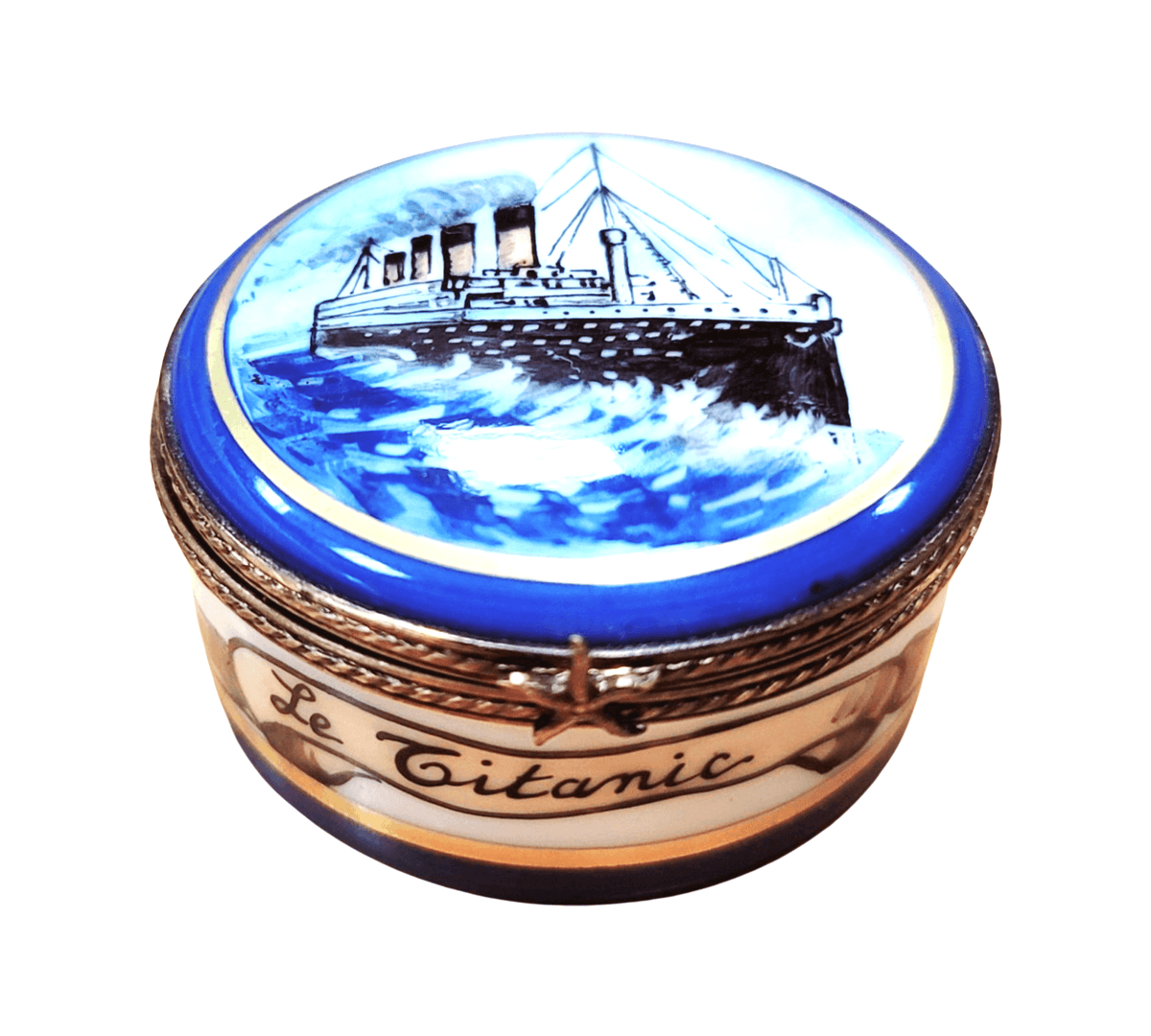 Genuine Ronde le Titanic Round Limoges box painted by hand in France, from Limoges Boutique