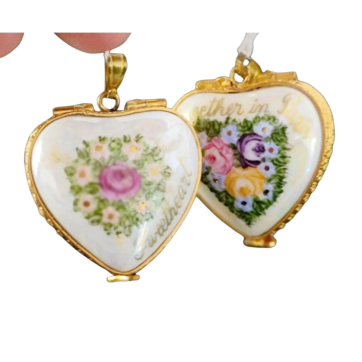 Pendant Together in Paris Sweetheart Limoges Porcelain Art Object, view 9