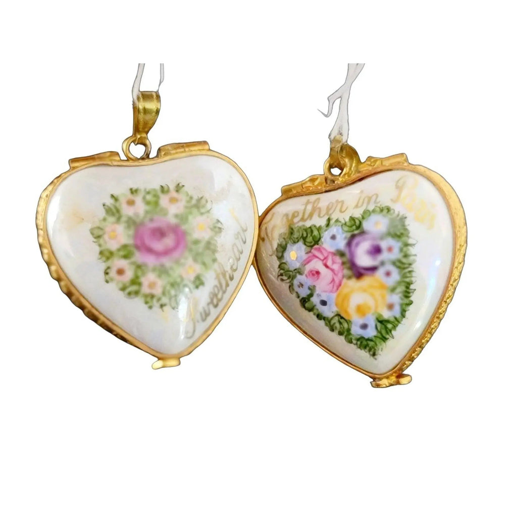 Pendant Together in Paris Sweetheart Limoges Porcelain Art Object, a hand-painted Limoges porcelain gift
