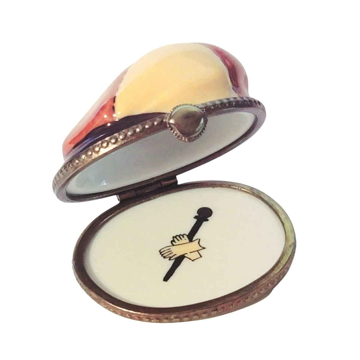 Touring Horse Hat Cap Yellow Brown Limoges Box for Collectors, view 2