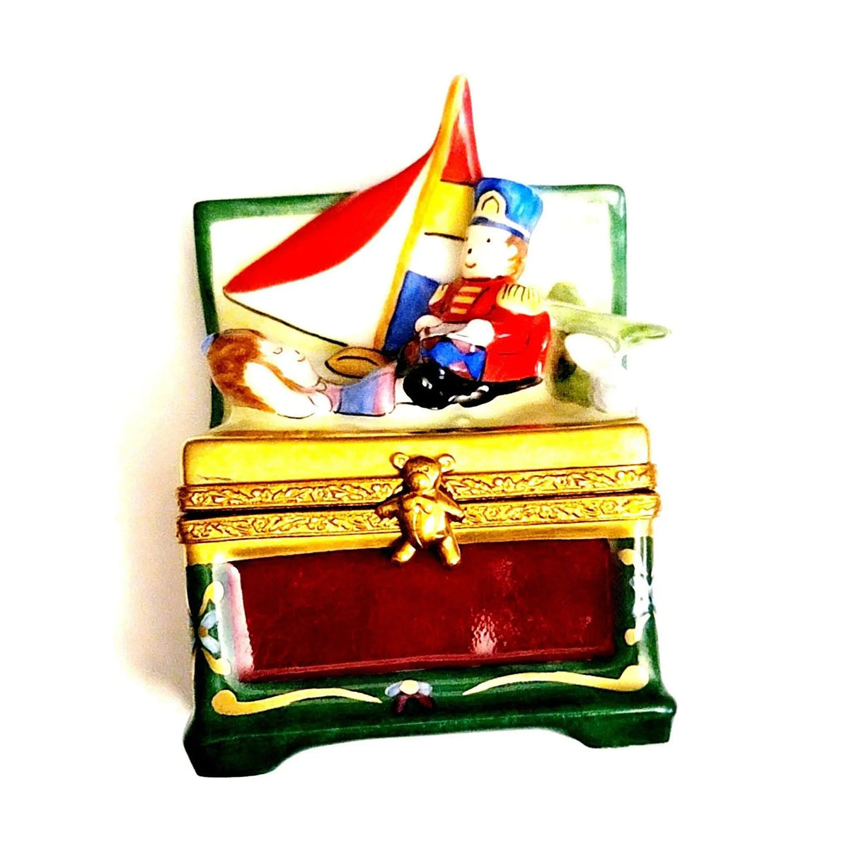 Every brushstroke by hand on the Child's Toy Filled with Toys Christmas Limoges box from France
