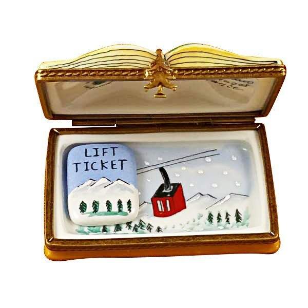 The painter's artistry shows on this Trail Map Skiing Skier with Removable Lift Ticket Limoges box