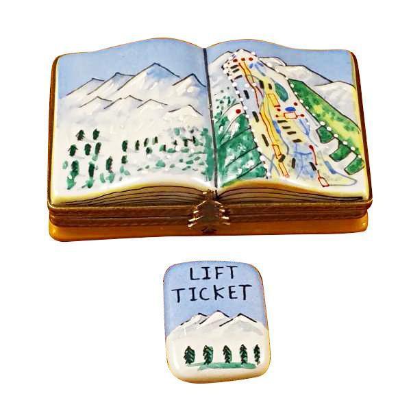 Authentic Rochard Trail Map Skiing Skier with Removable Lift Ticket Limoges box, hand-painted in France