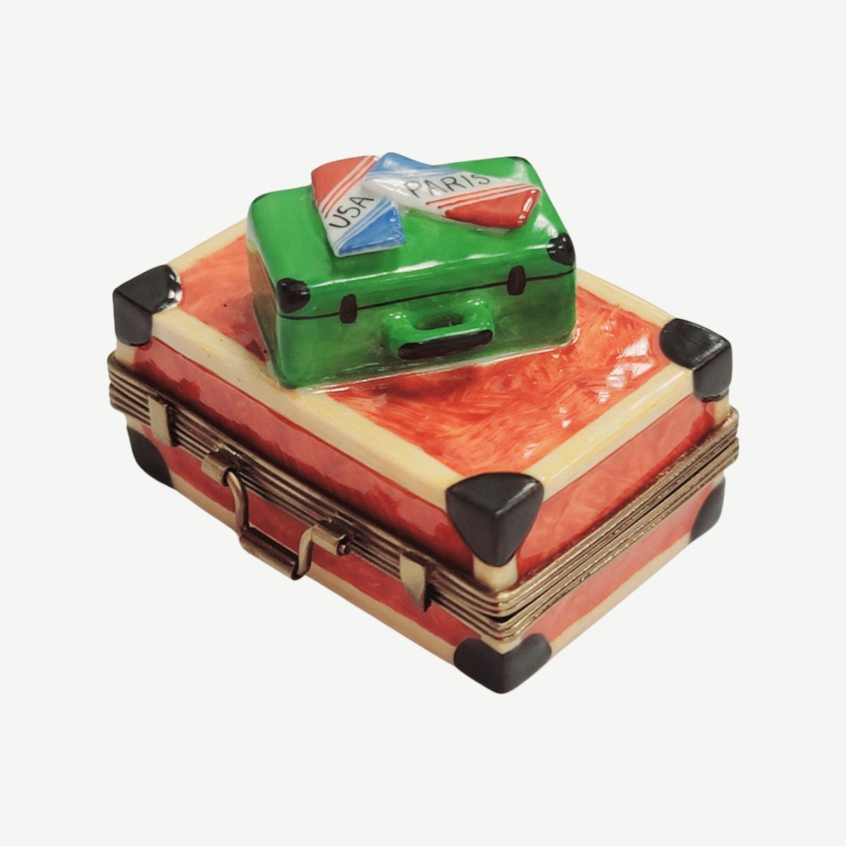 Suitcase Travel Case Limoges Box Figurine, a hand-painted Limoges porcelain gift