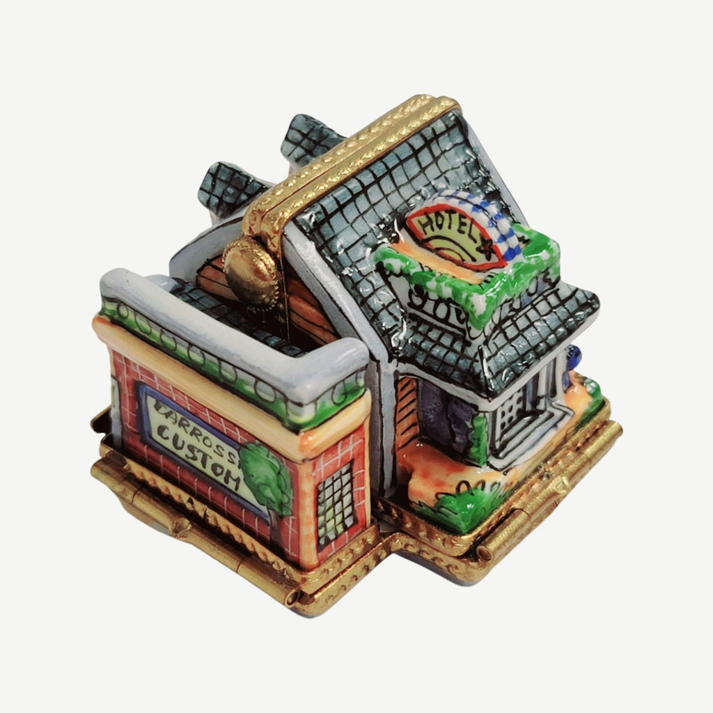 Triple Hinged Motel Garage Blue Limoges Box for Collectors, view 11