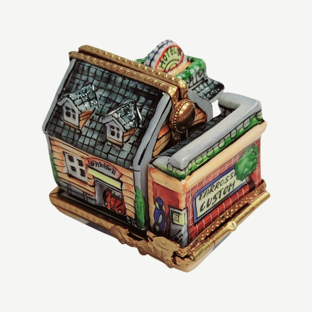 Triple Hinged Motel Garage Blue Limoges Box for Collectors, view 12