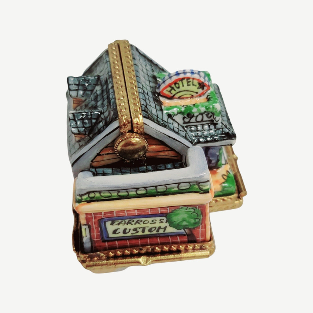 Triple Hinged Motel Garage Blue Limoges Box for Collectors, view 5