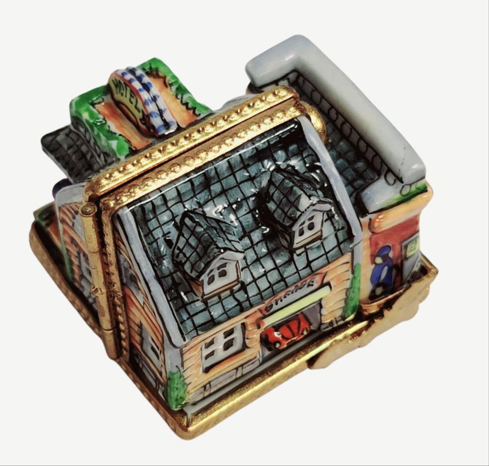 Triple Hinged Motel Garage Blue Limoges Box for Collectors, view 6