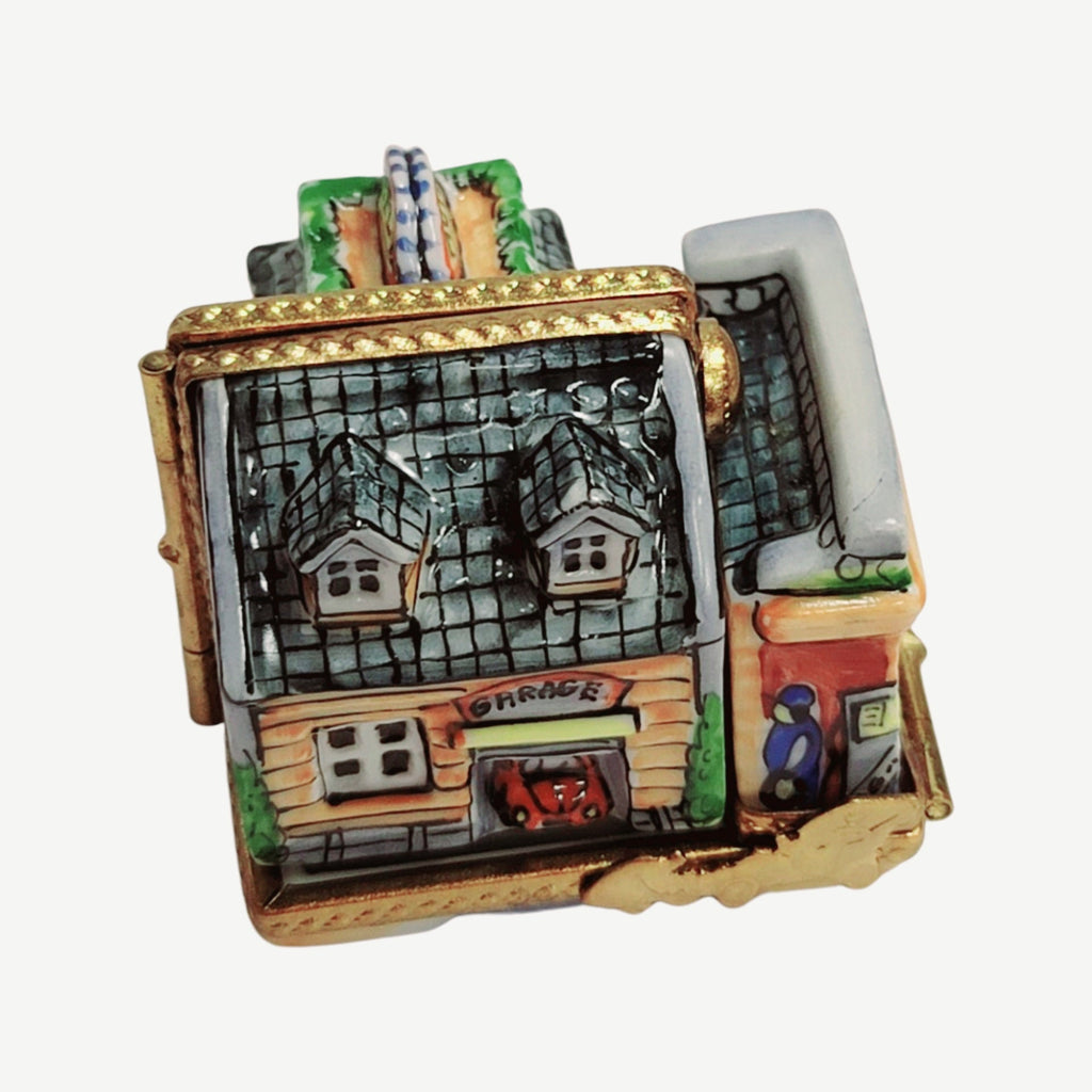 Triple Hinged Motel Garage Blue Limoges Box for Collectors, view 8
