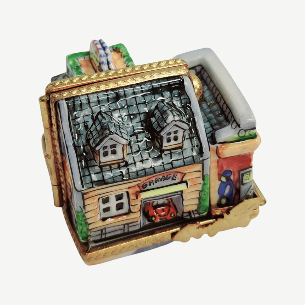 Triple Hinged Motel Garage Blue Limoges Box for Collectors, view 9