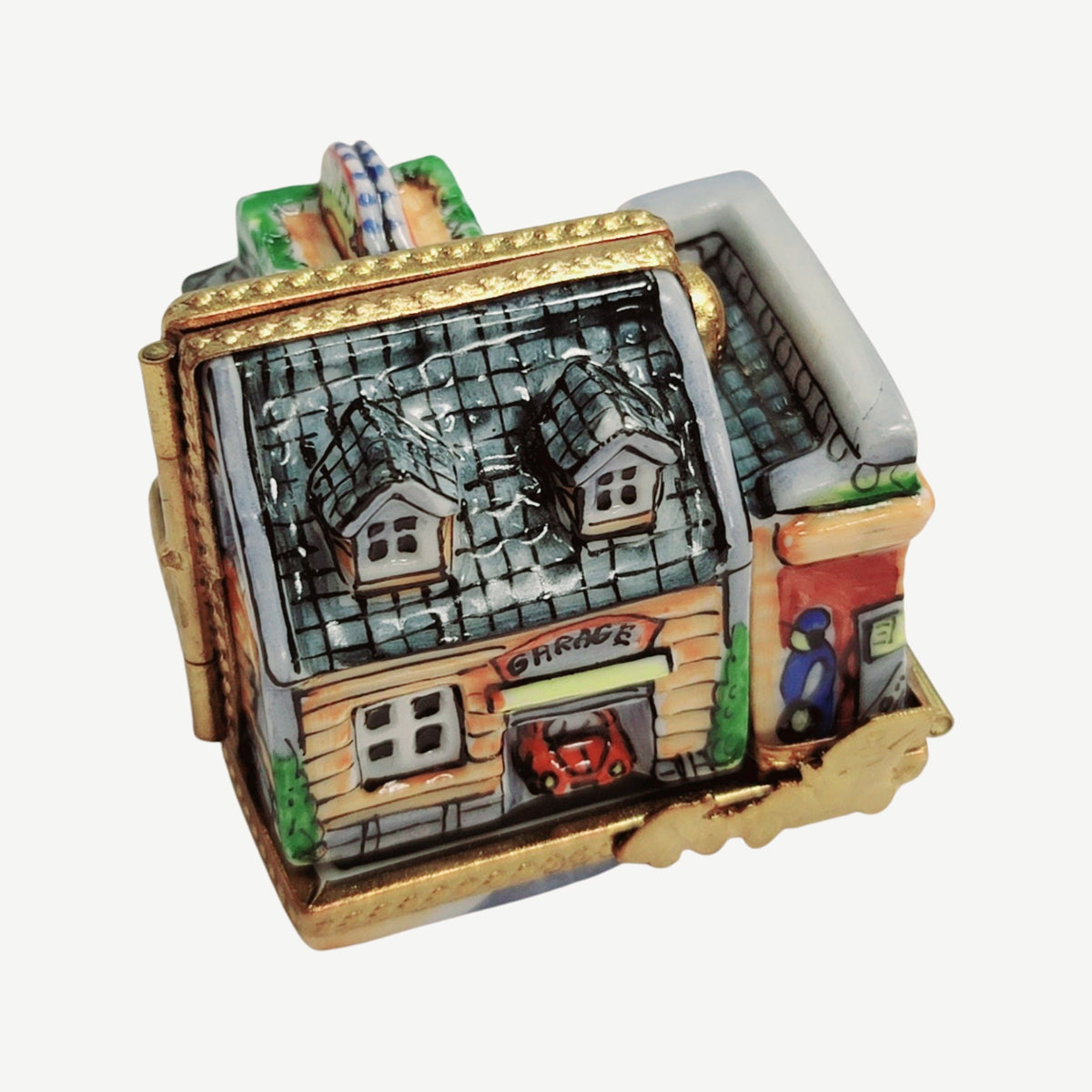 Triple Hinged Motel Garage Blue Limoges Box for Collectors, view 9