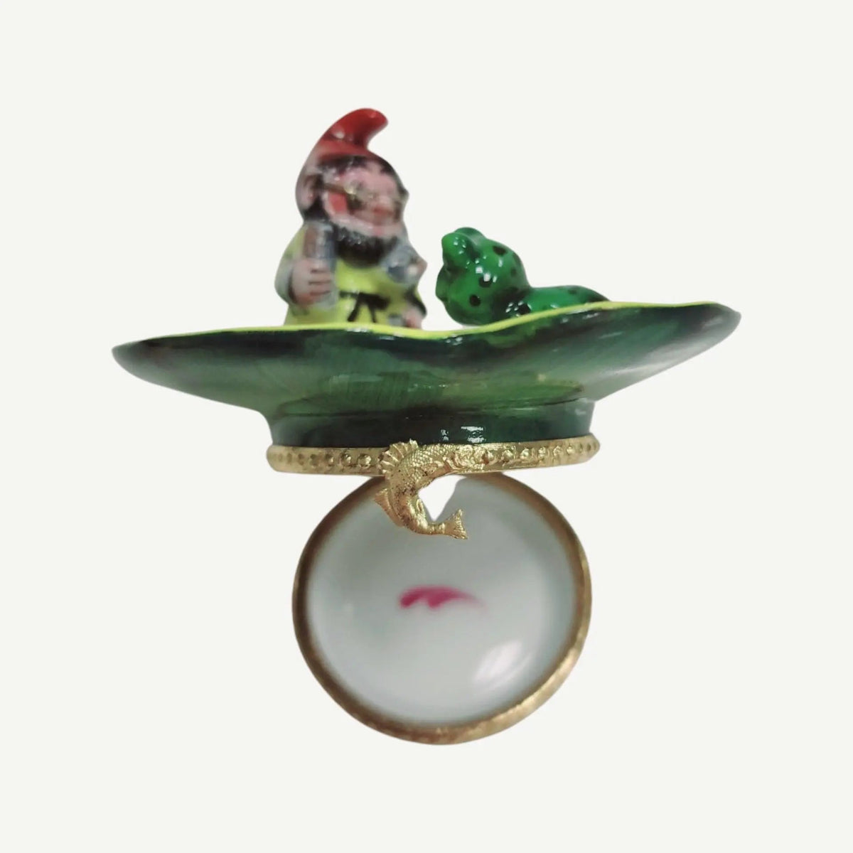 Troll Elf Leprechaun w/ Two Frogs on Lillypad Limoges Box, view 2
