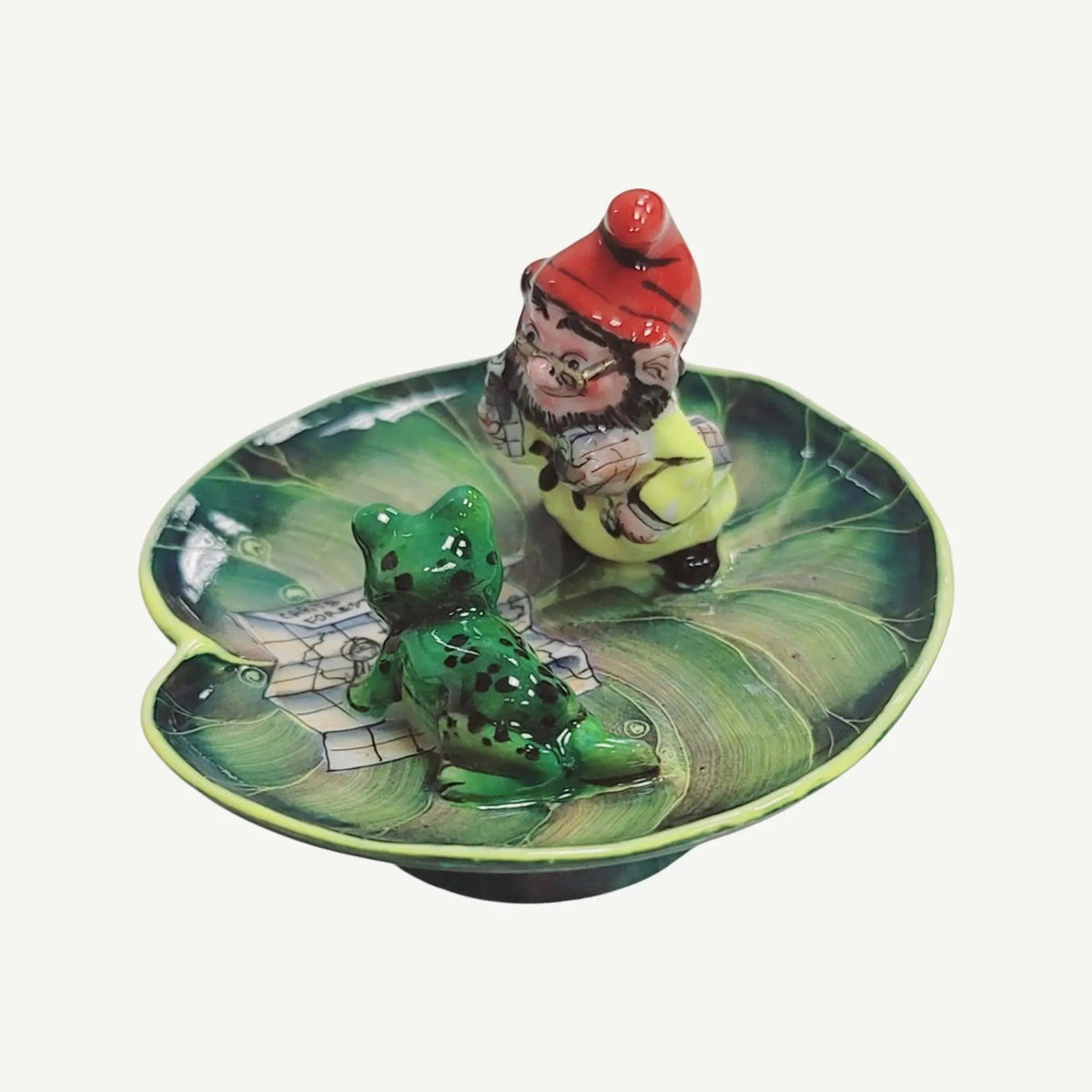 Troll Elf Leprechaun w/ Two Frogs on Lillypad Limoges Box, view 4