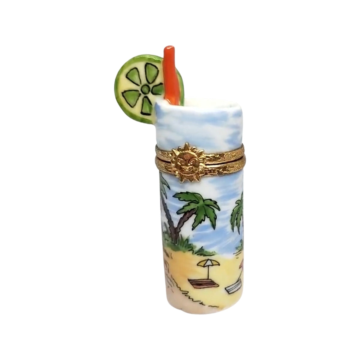 Every brushstroke by hand on the Tropical Cocktail Glass Limoges box from France