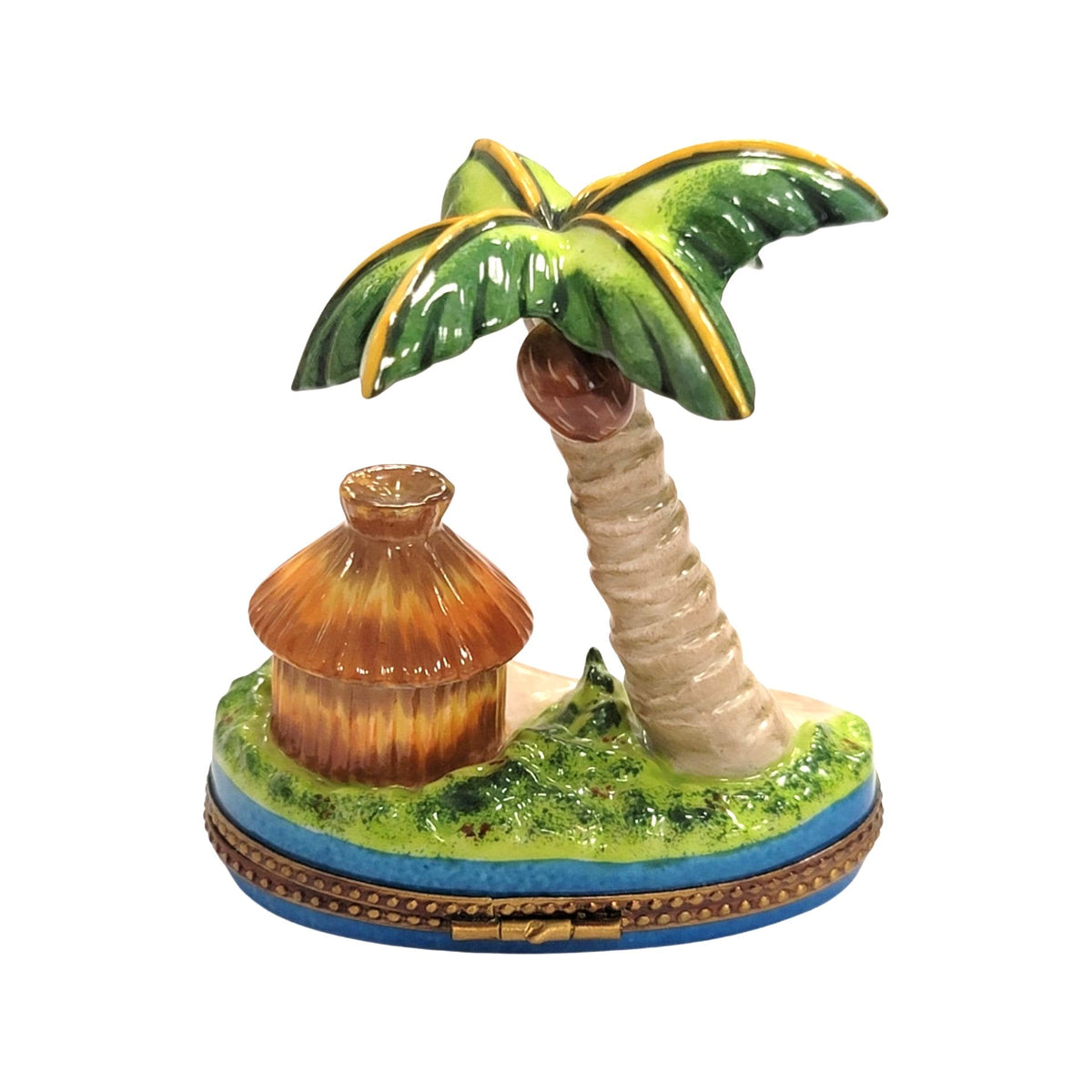 Artisan-painted Palm Tree with Hut Limoges box from France, a cherished collectible