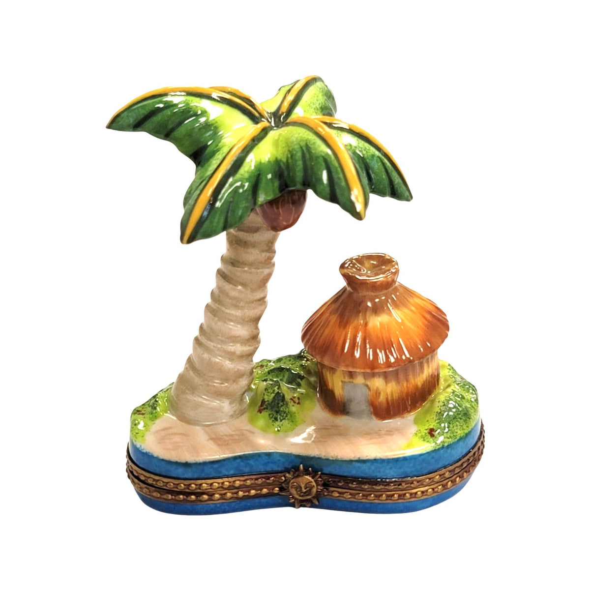 The painter's artistry shows on this Palm Tree with Hut Limoges box