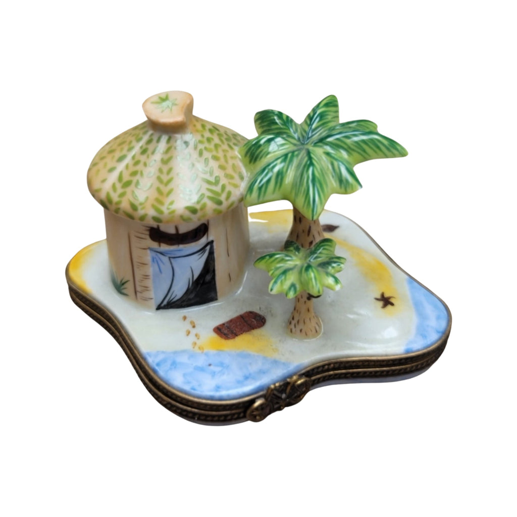 Treasured French collectible: Beach Tiki Hut Limoges box, painted by hand