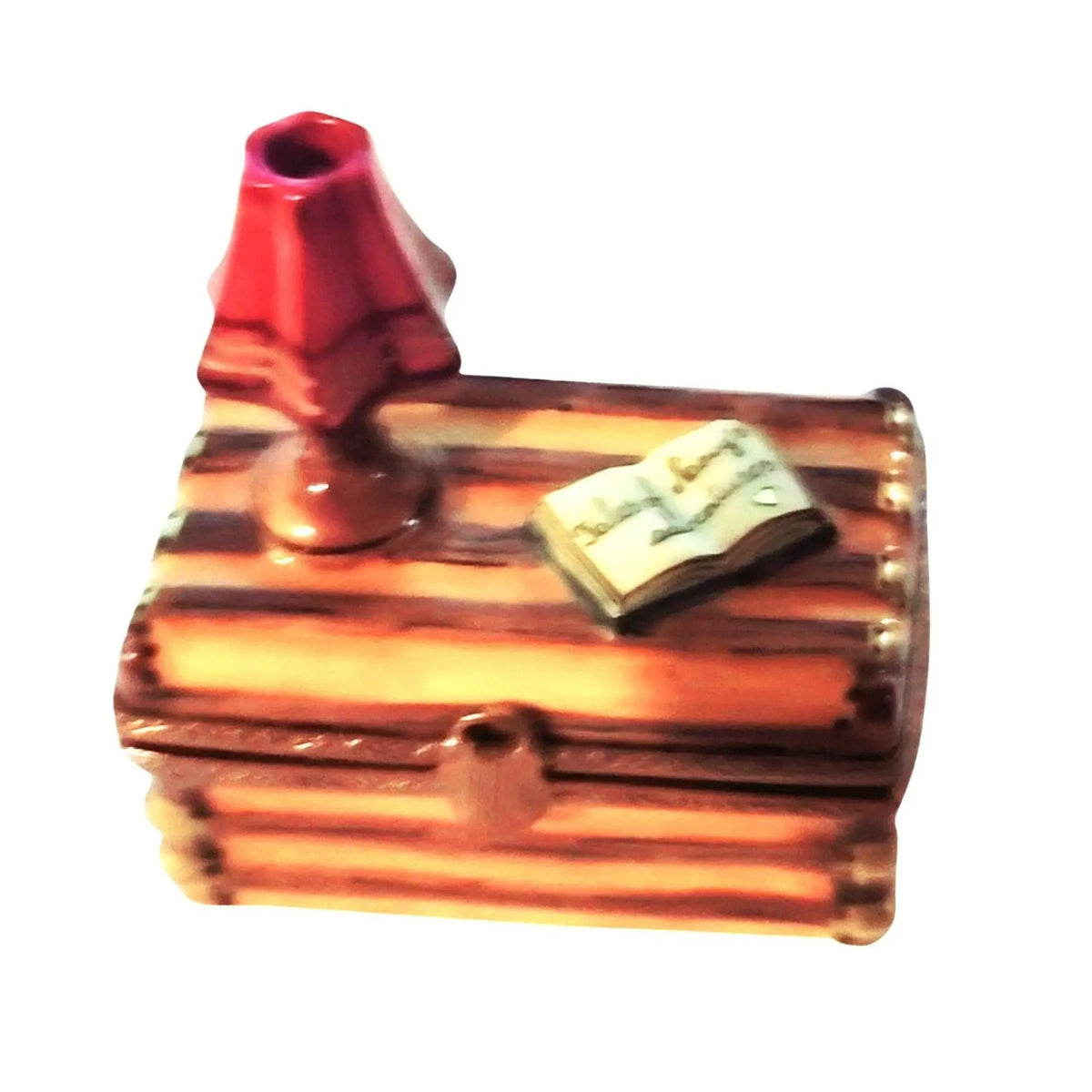 Artisan-painted Trunk Lamp Book Chest Limoges porcelain from France, a cherished collectible