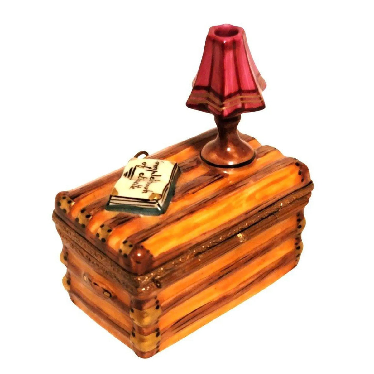 Treasured French collectible: Trunk Lamp Book Chest Limoges porcelain, painted by hand